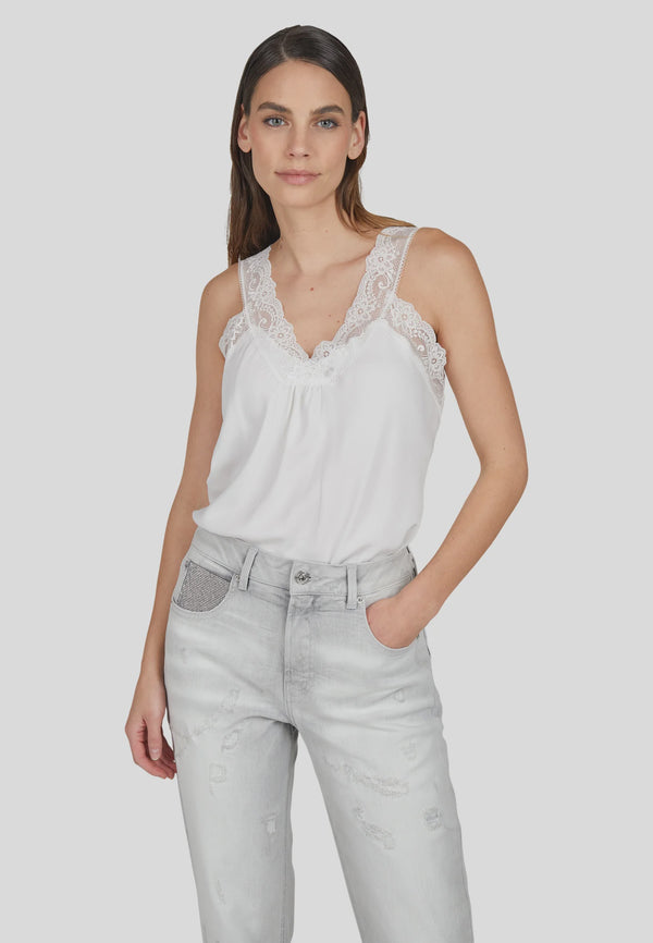 Marc Aurel Satin Top with Lace Edges