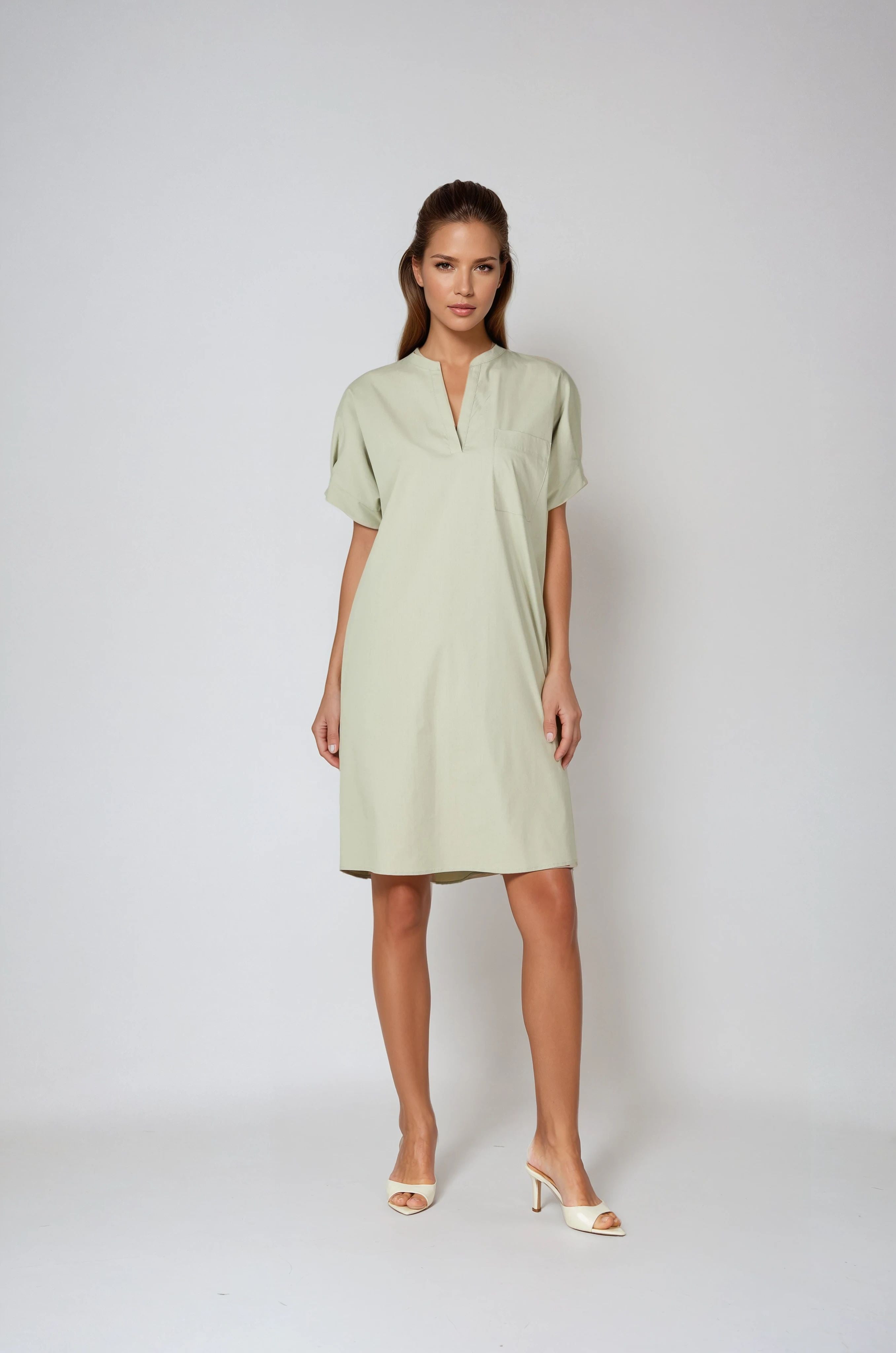 Marc Aurel Poplin dress with V-neck