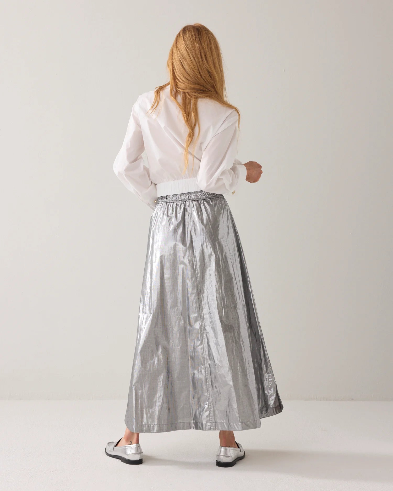 Summum LONG SKIRT IN SHINY SILVER FABRIC