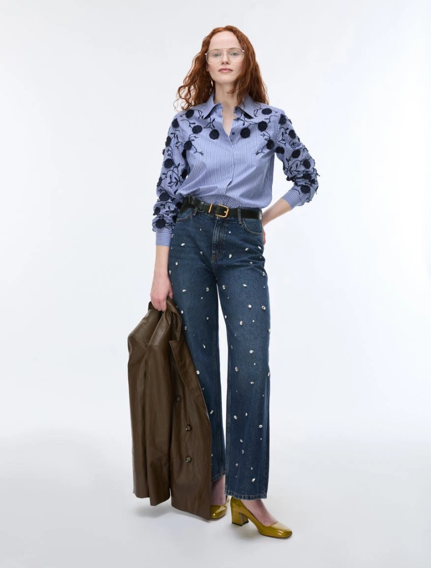 i BLUES THREAD-EMBROIDERED SHIRT