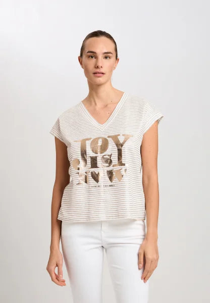 Marc Aurel Linen shirt with fine stripes and metallic print
