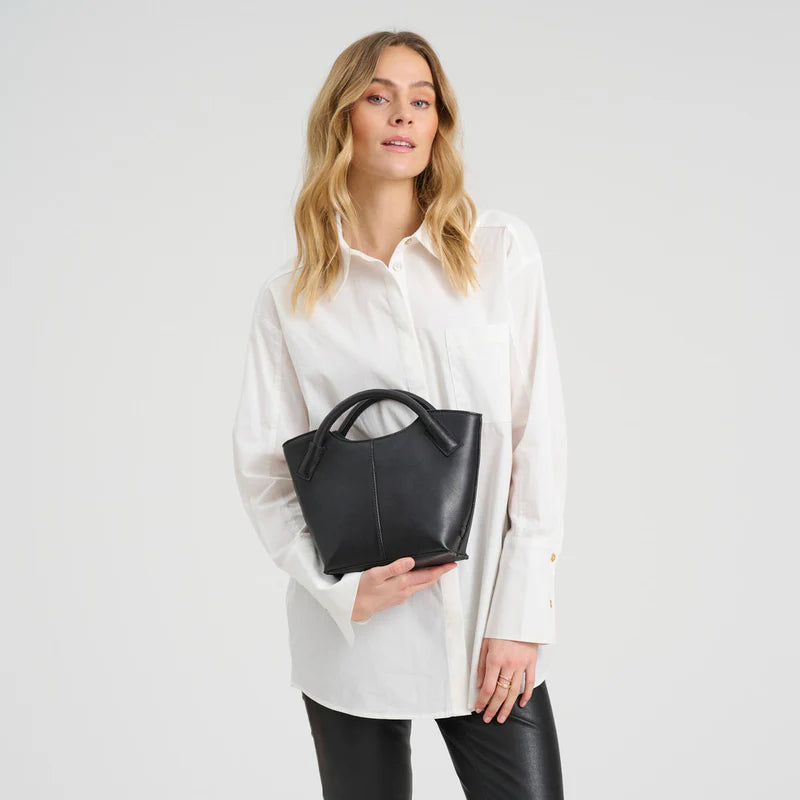 Depeche Cow leather crossover with tube-handle detailing