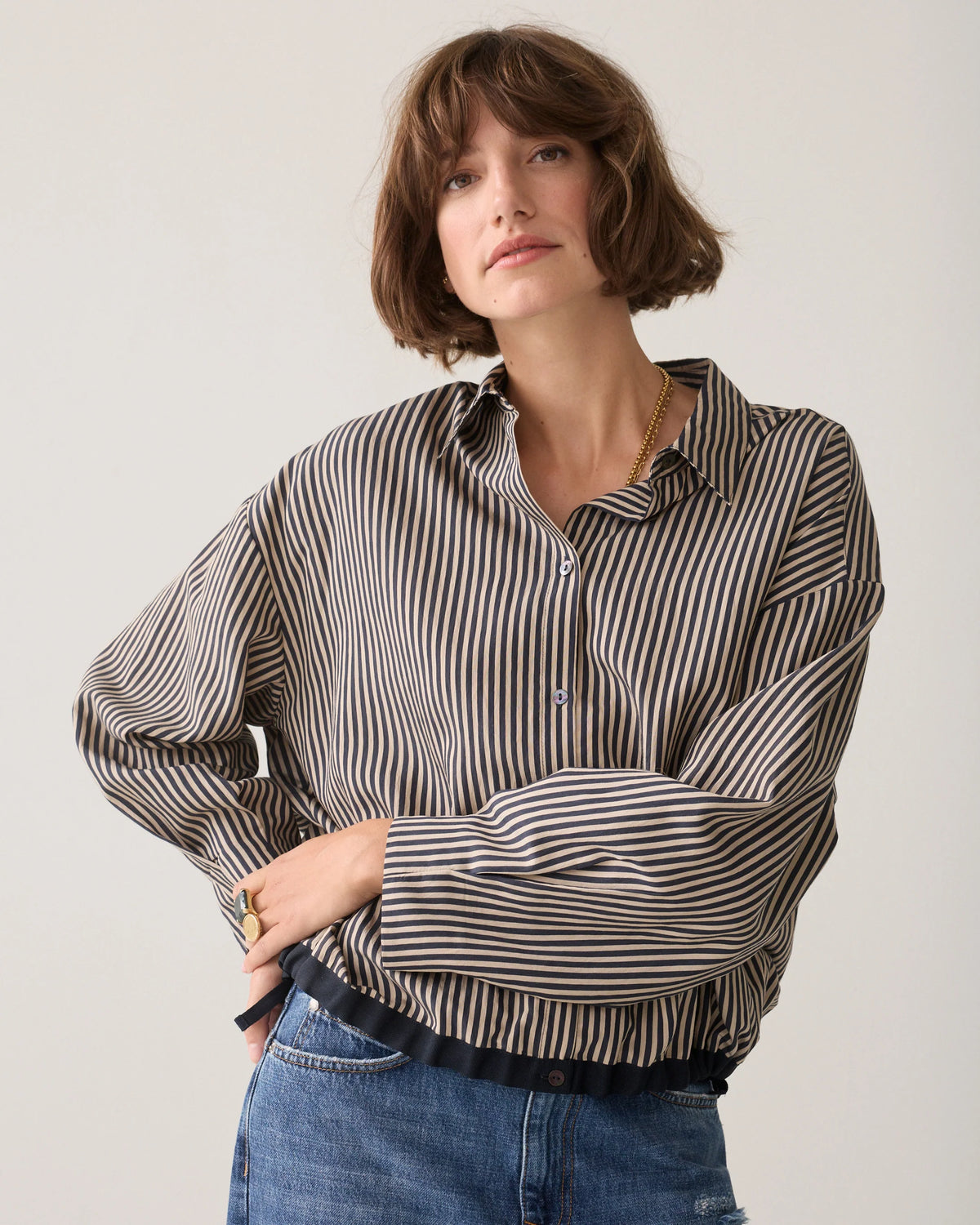 Summum Striped blouse with drawstring