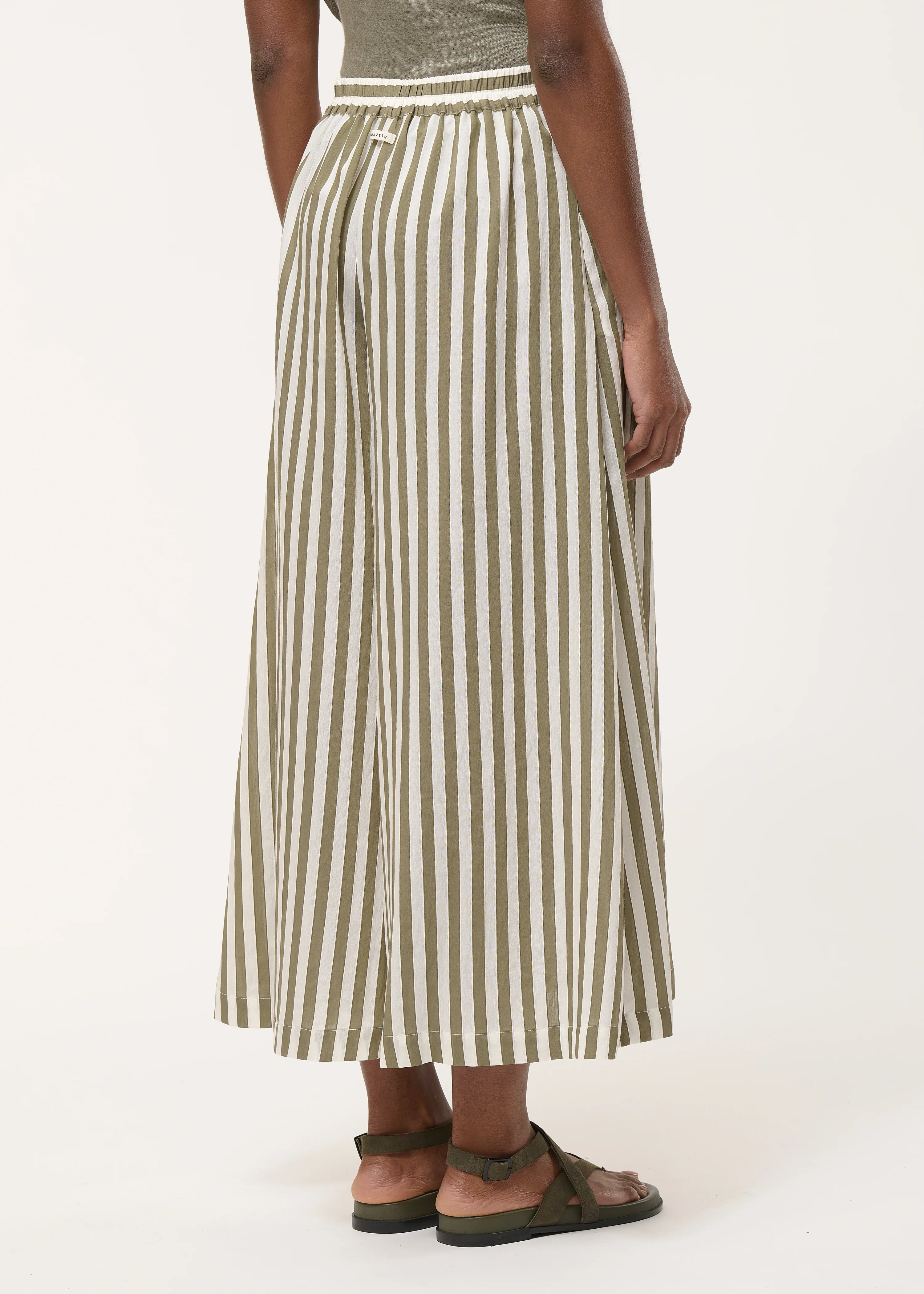 humility Wide 7/8-Length Pants with White and Green Stripes