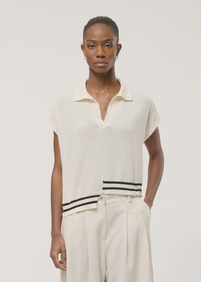 humility Off-white striped fine knit asymmetrical sweater