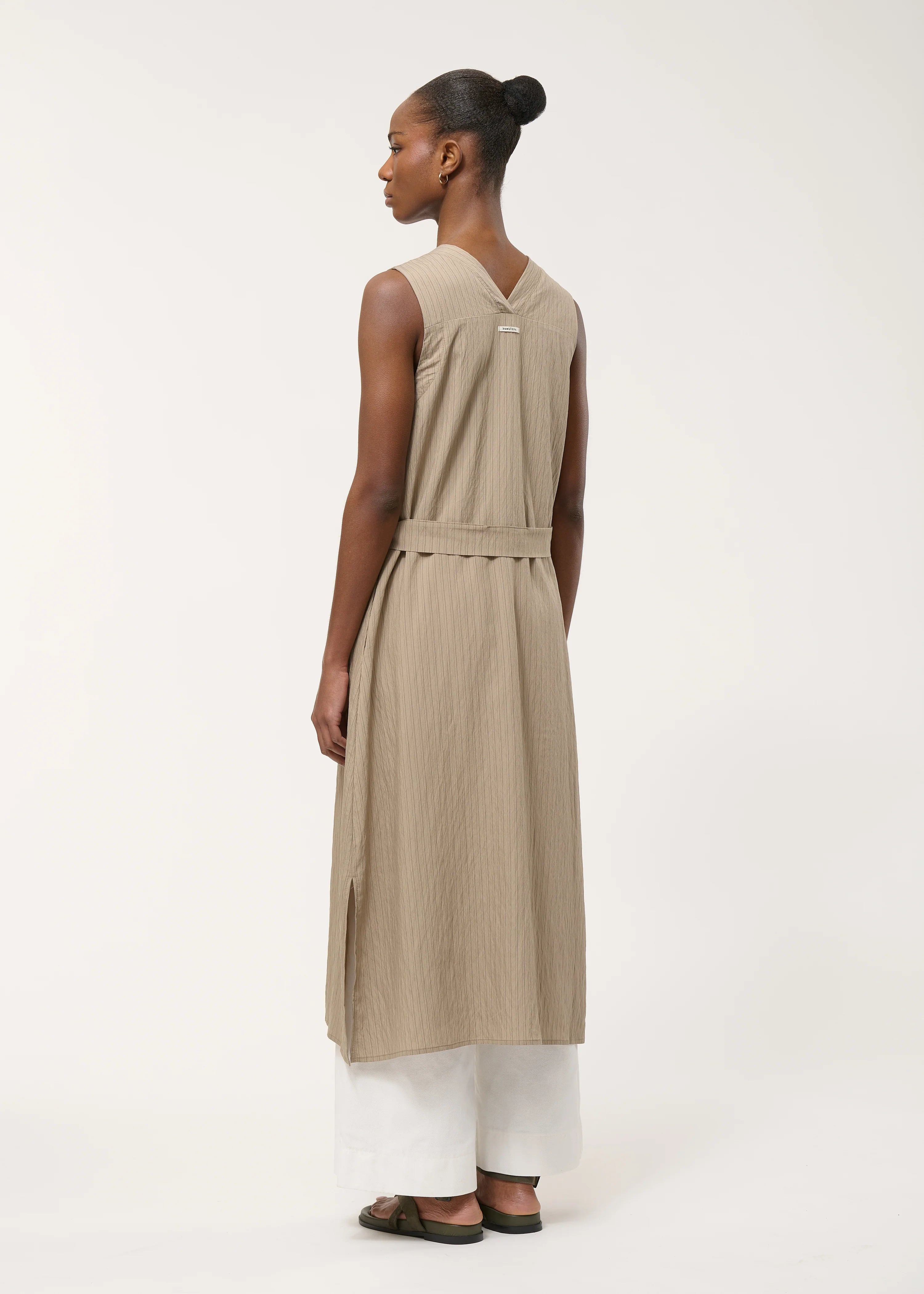 humility Taupe buttoned dress with fine stripes