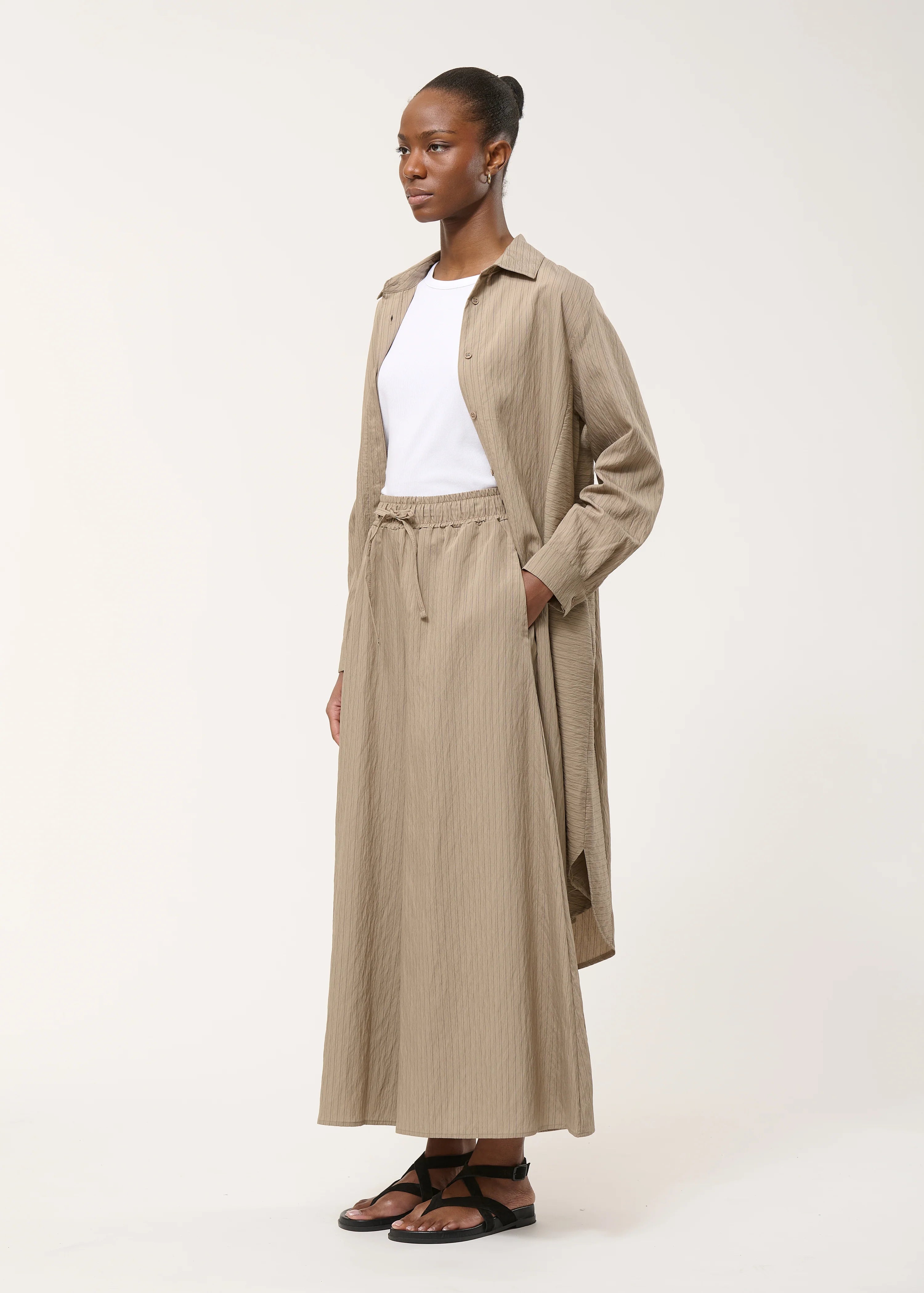 humility Taupe shirt dress with fine stripes