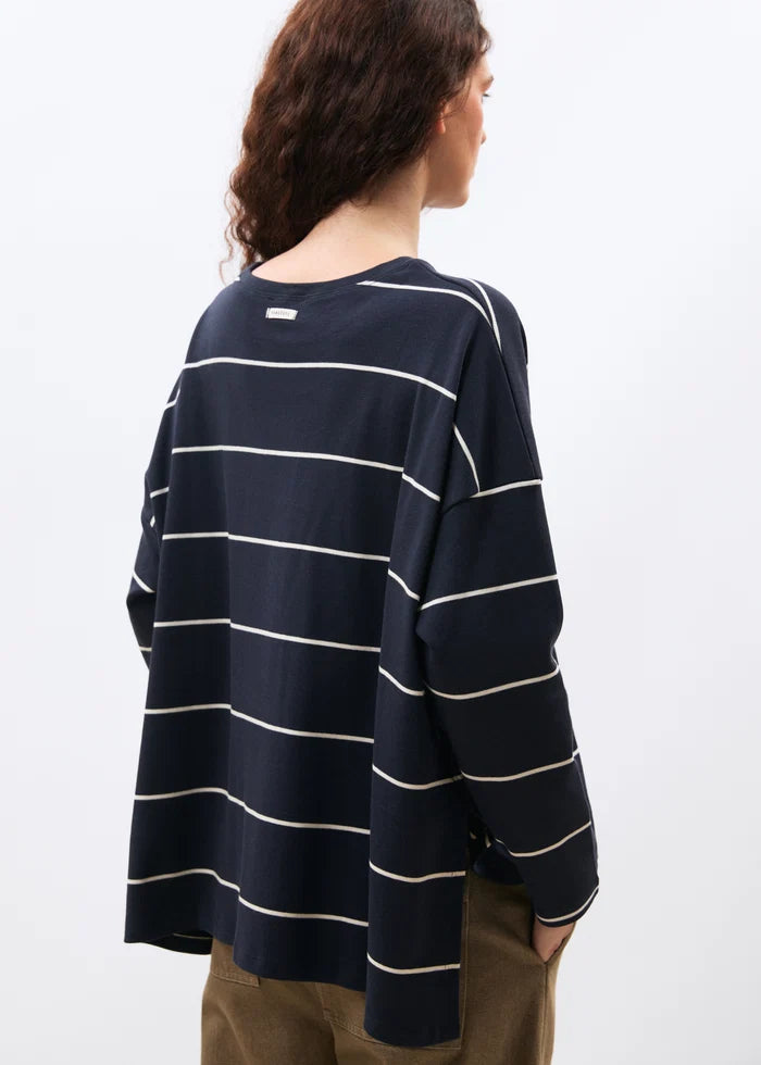 HUMILITY White and navy blue striped jersey long-sleeve T-shirt