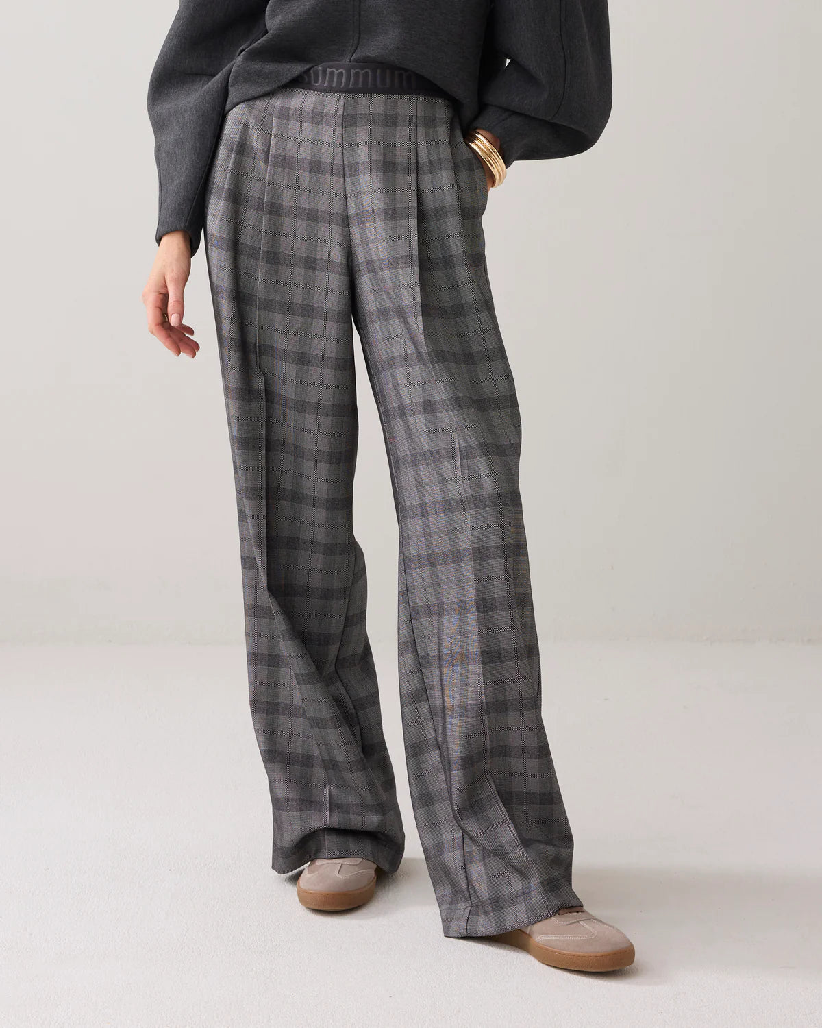 Summum Wide-leg plaid trousers