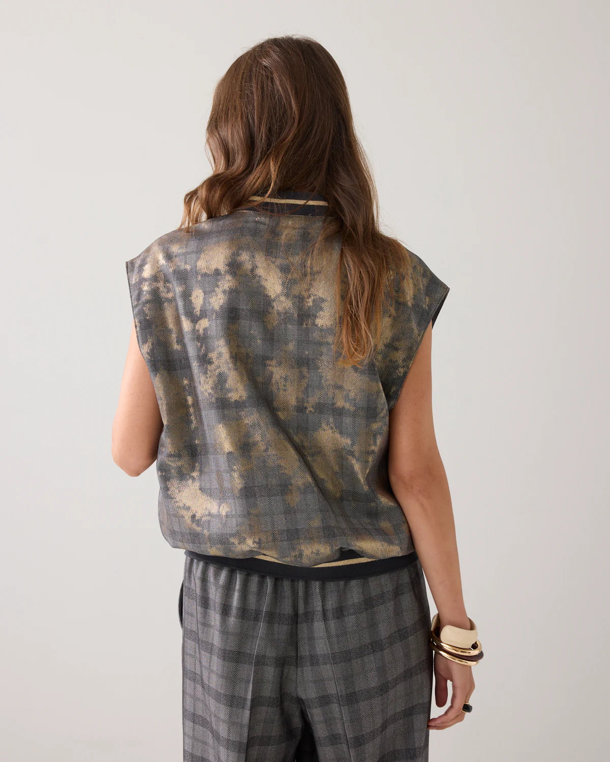 Summum Bomber gilet with plaid and foil print