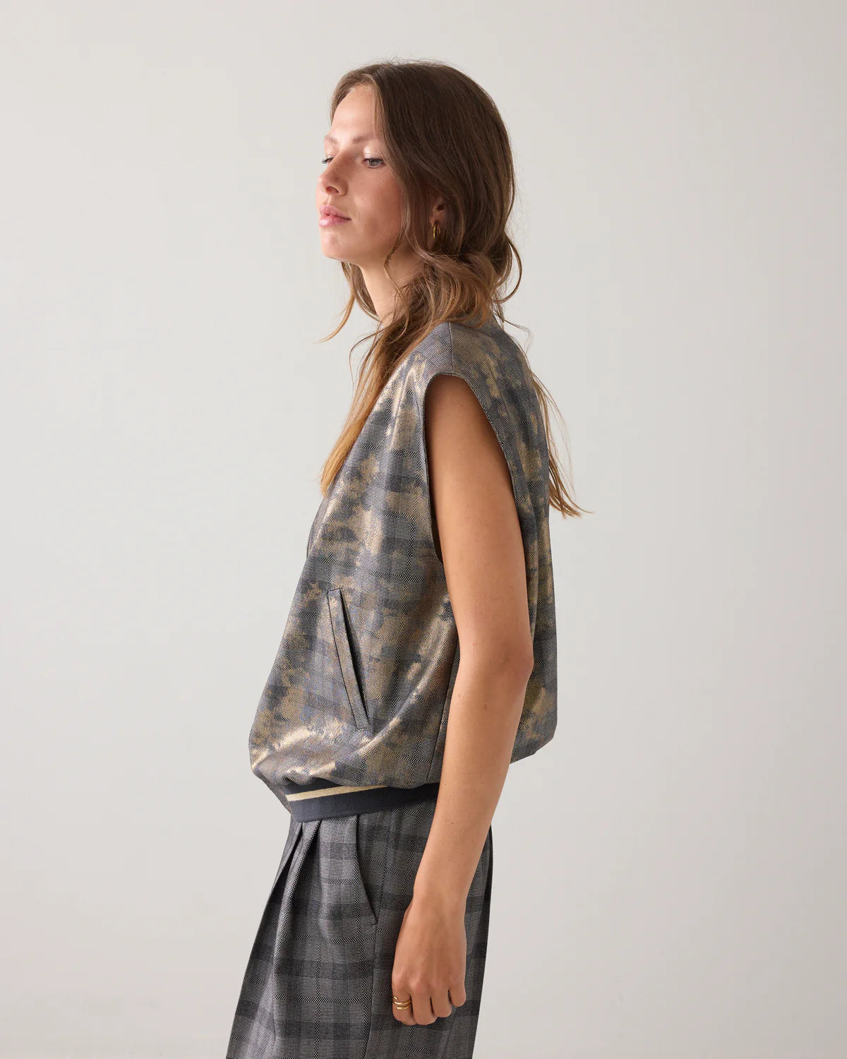 Summum Bomber gilet with plaid and foil print