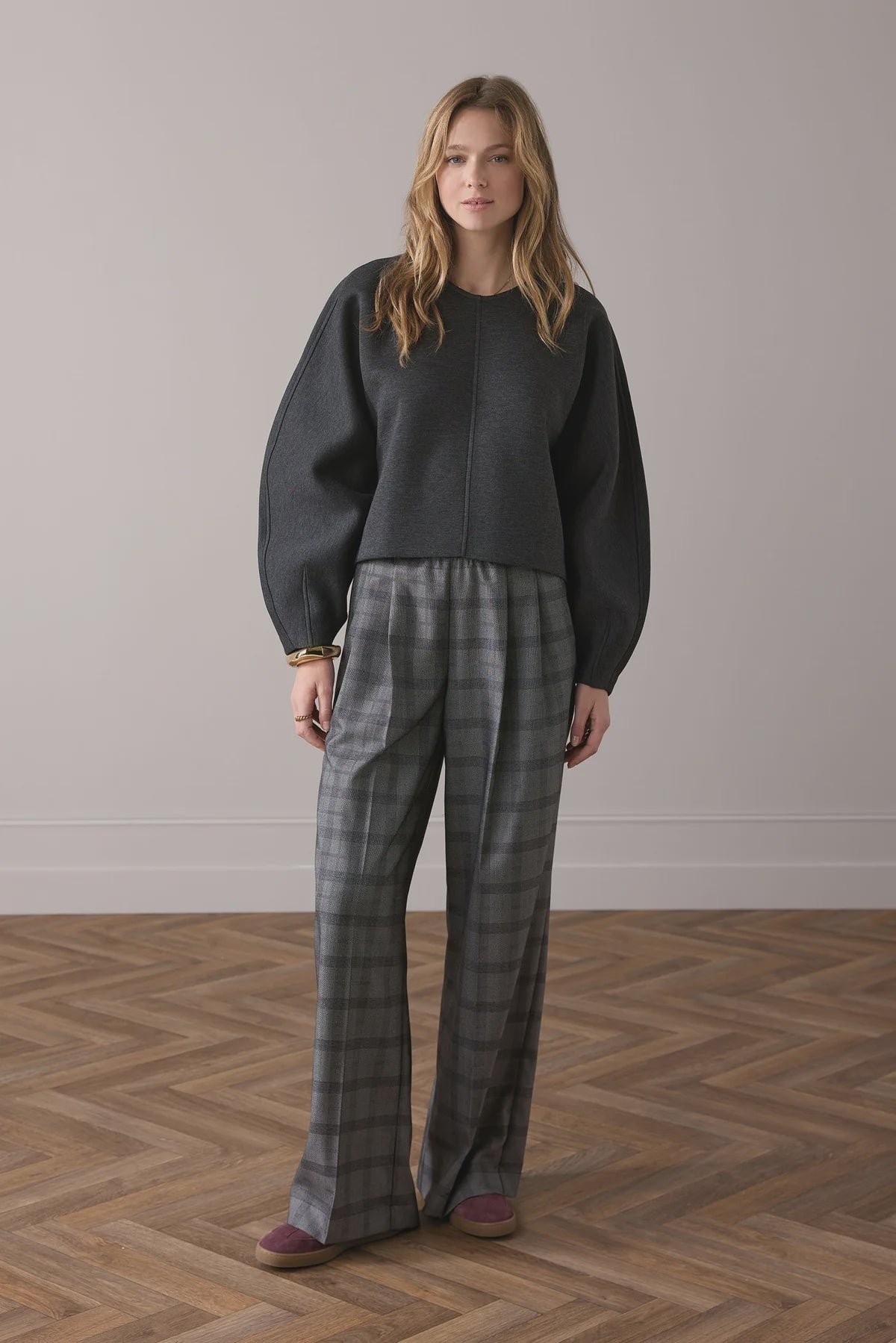 Summum Wide-leg plaid trousers