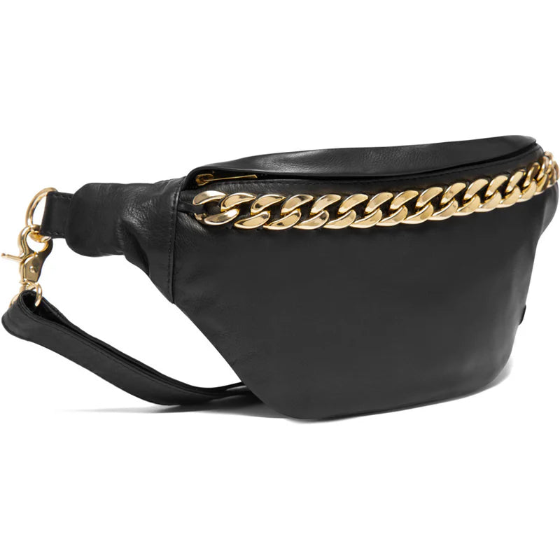 DEPECHE Leather bumbag with chain detail on front