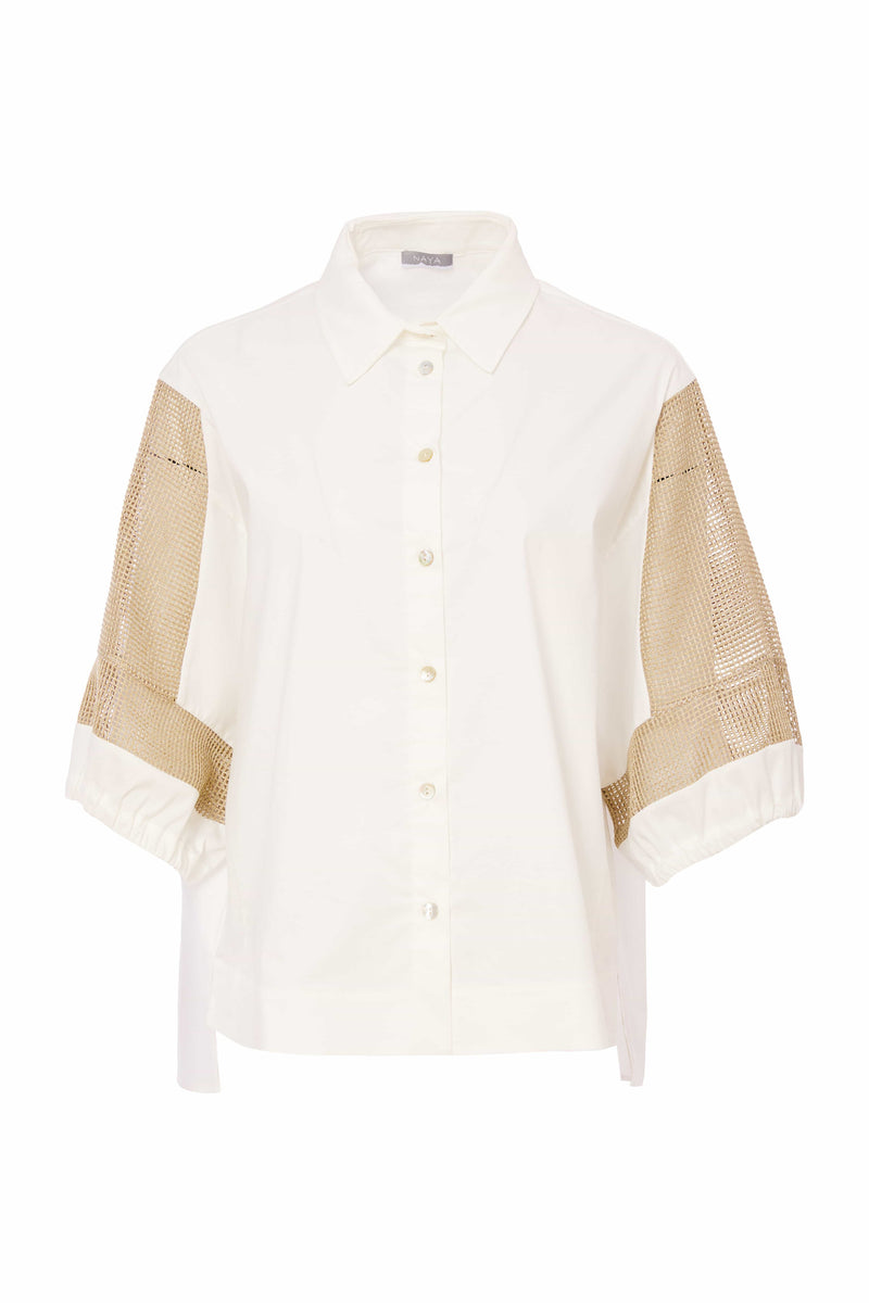 NAYA Cotton shirt with contrast mesh inset at sleeve