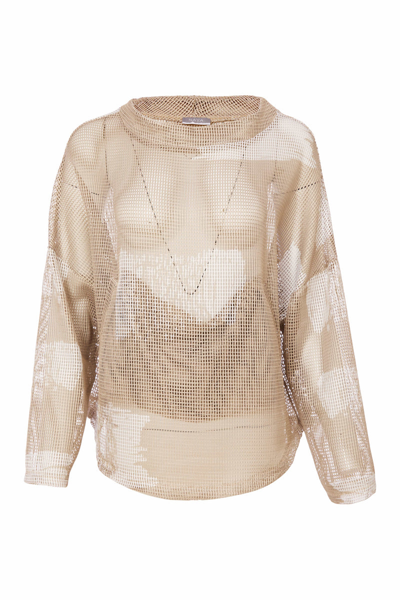 NAYA Faded block mesh print top with funnel neck