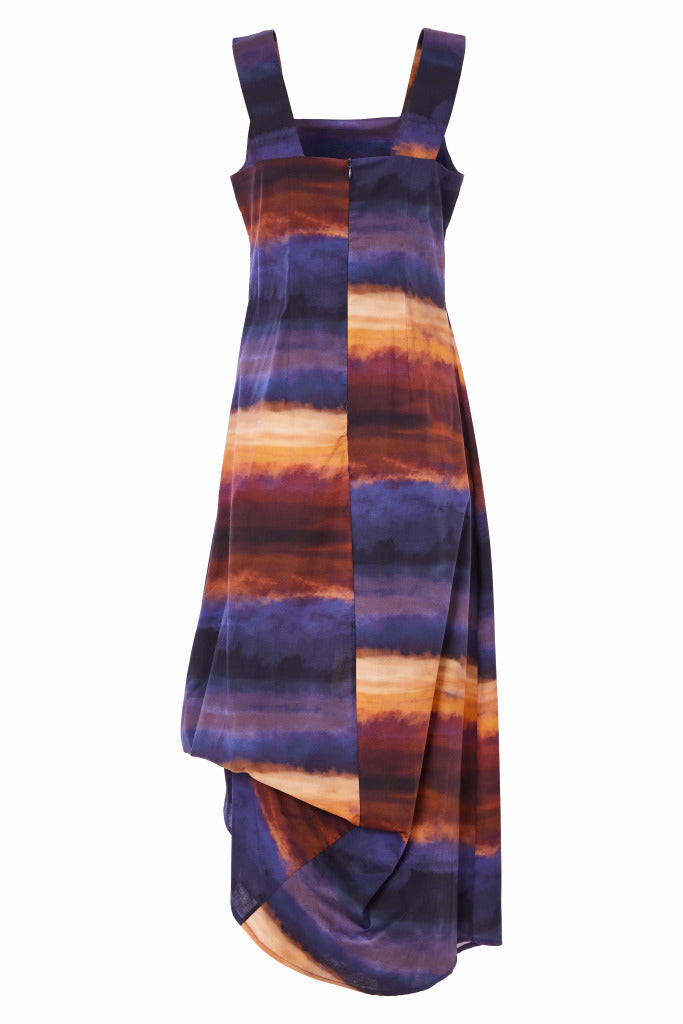 Naya Blurred wave print dress with shoulder strap