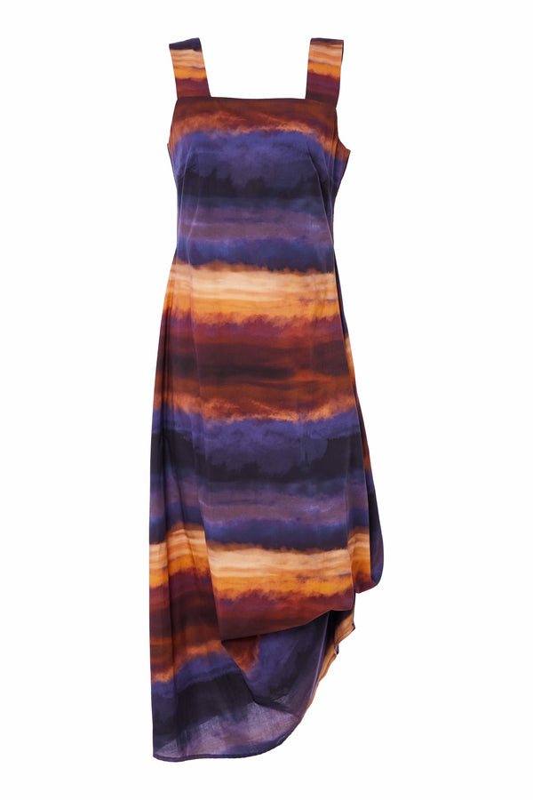 Naya Blurred wave print dress with shoulder strap