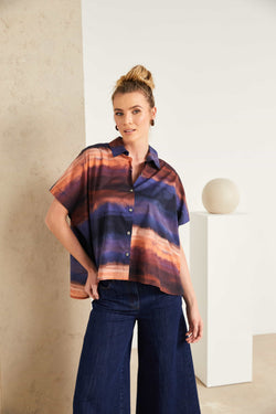 Naya Blurred wave print button through shirt