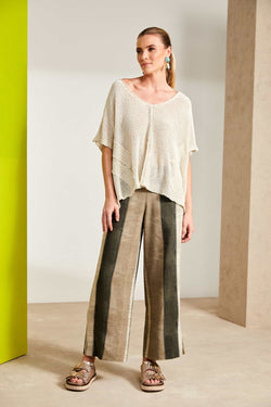 NAYA Wide stripe scratch print crop trouser with slit in side seam