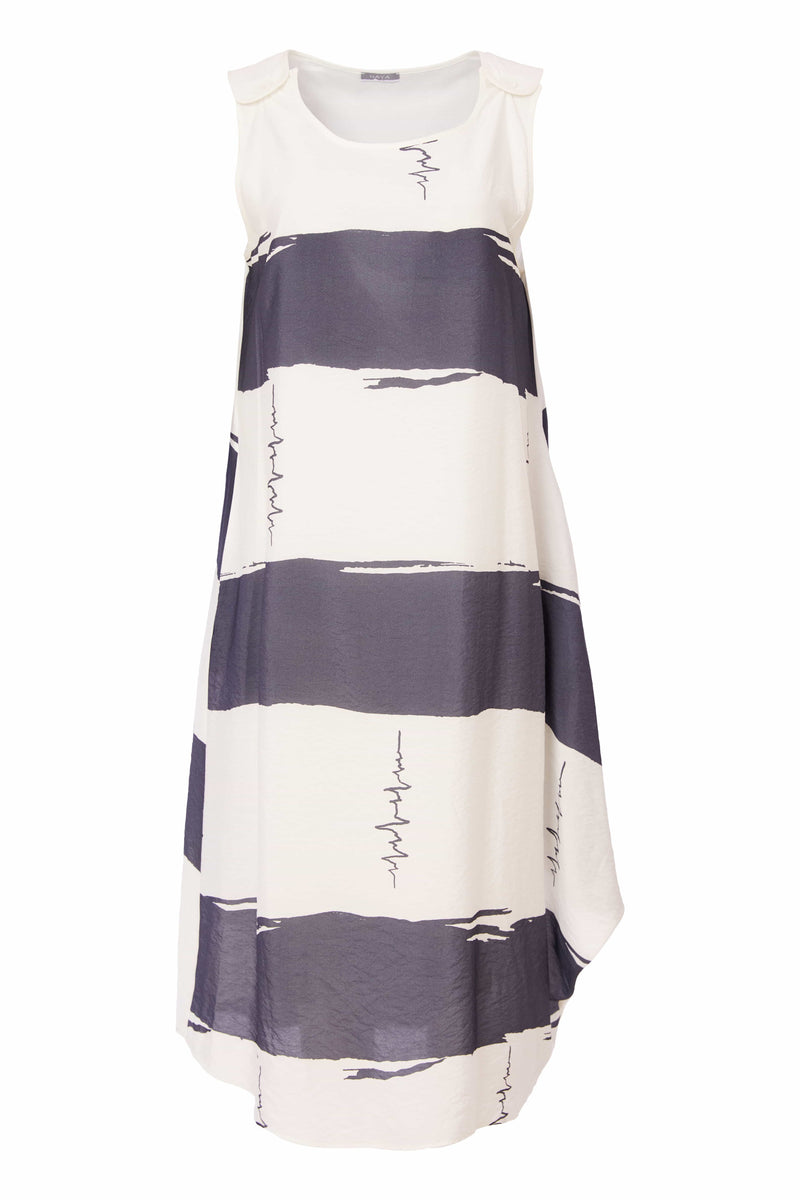 NAYA Diagional stripe round neck dress with script print detail