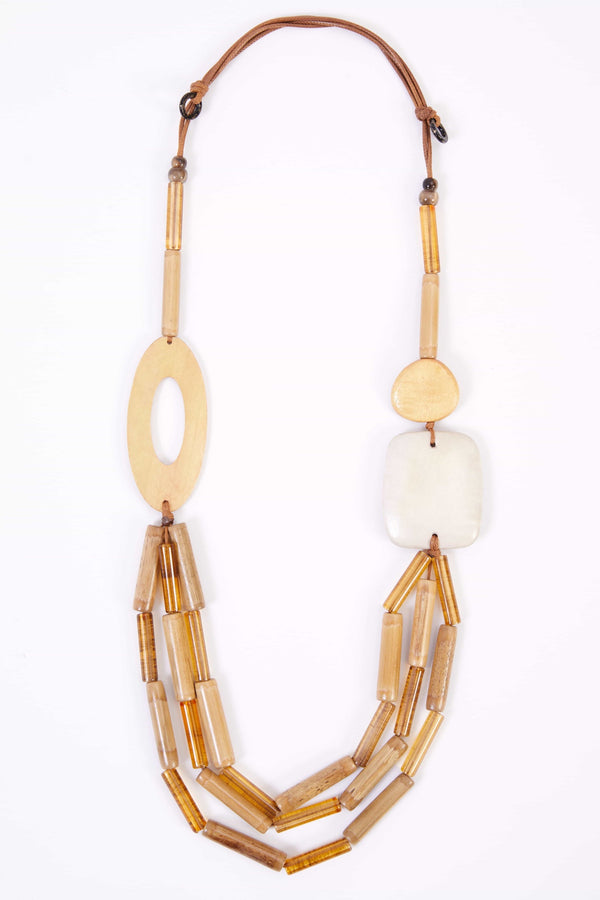 Bead necklace with square trim & disc 340