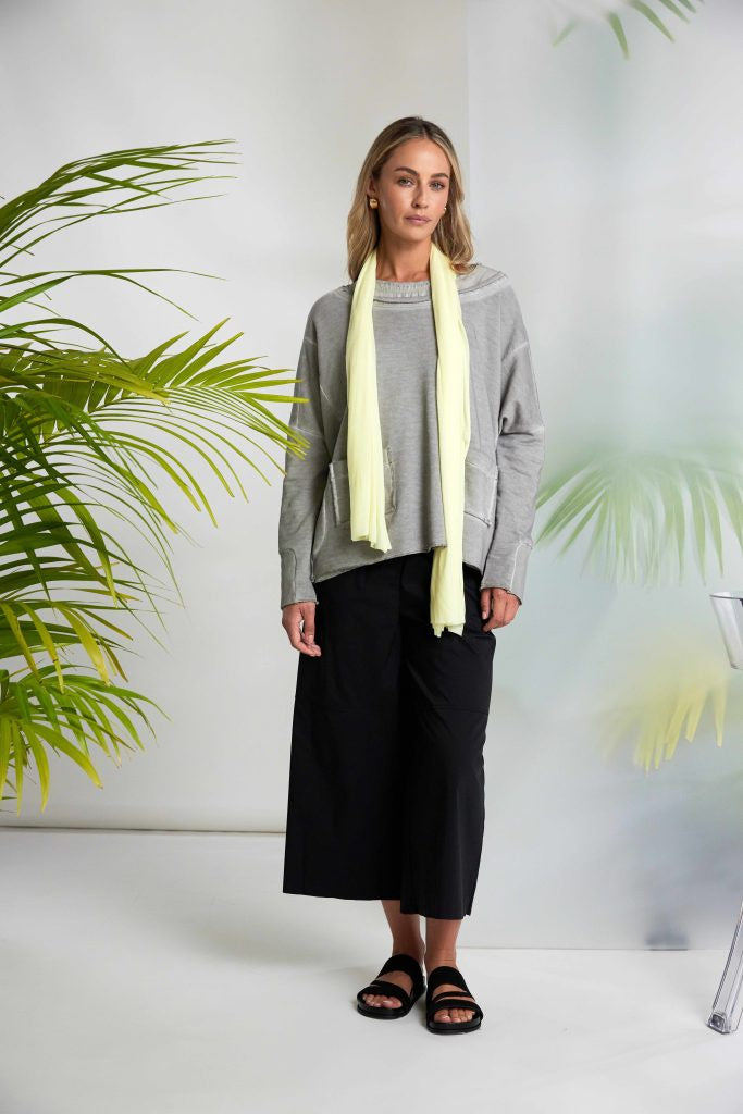 NAYA Faded Washed Effect Round Neck Top With Pocket Detail