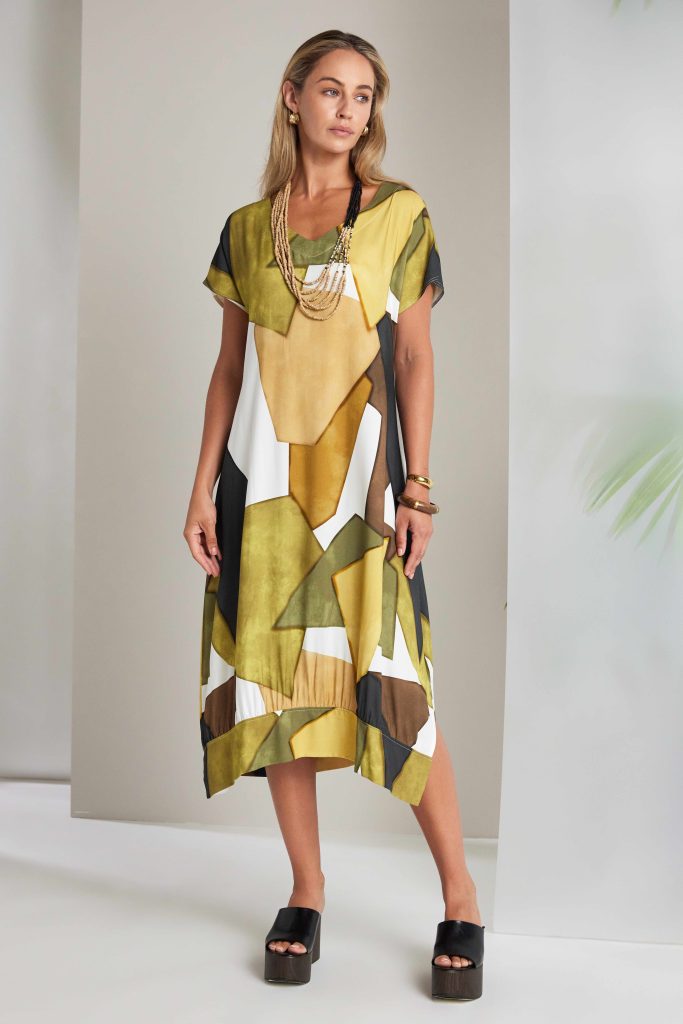 NAYA Multi Colour Graphic Print Vee Neck Dress