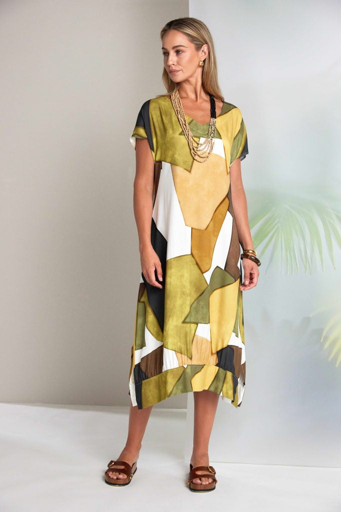 NAYA Multi Colour Graphic Print Vee Neck Dress