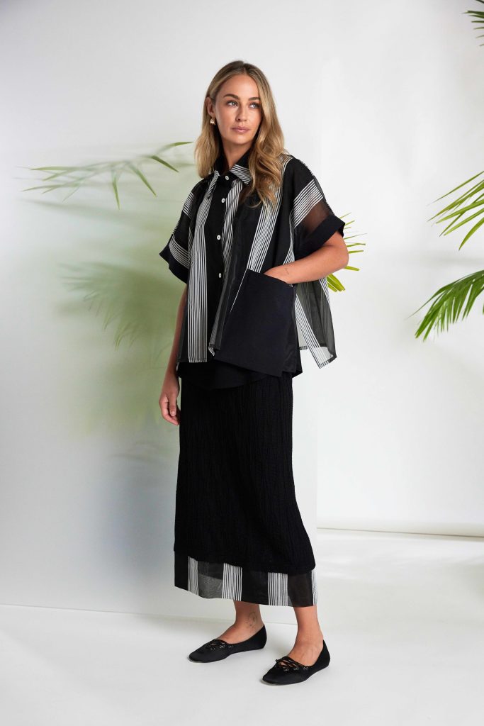 NAYA Stripped Organza Shirt With Fabric Cuff And Pocket