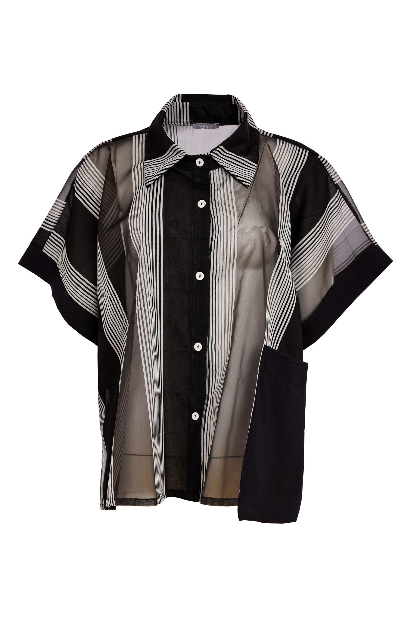 NAYA Stripped Organza Shirt With Fabric Cuff And Pocket