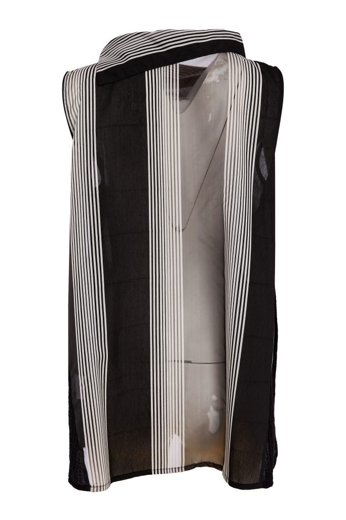 NAYA Stripe Top With Cut Away Collar And Contrast Sides With Pocket