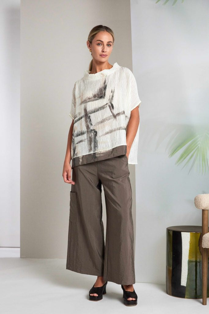NAYA Wide Leg Trouser With Contrast Waist And Front Section