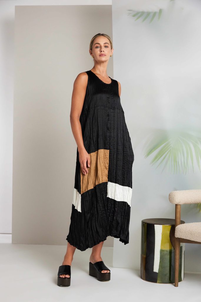 NAYA Round Neck Crushed Dress With Colour Bands