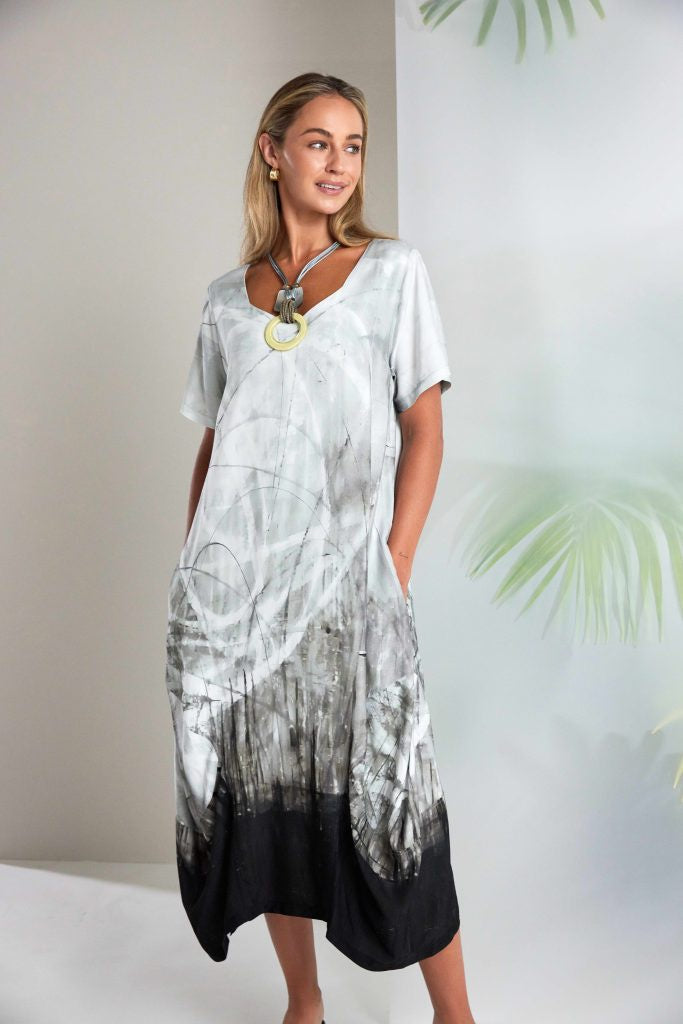 NAYA Border Print Round Neck Dress