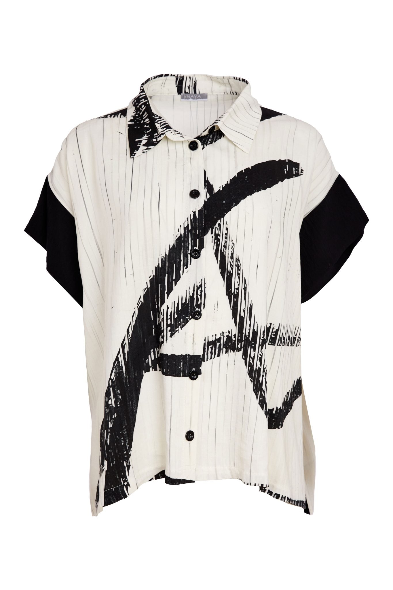 NAYA Brush Stroke Print Blouse With Contrast Cuff