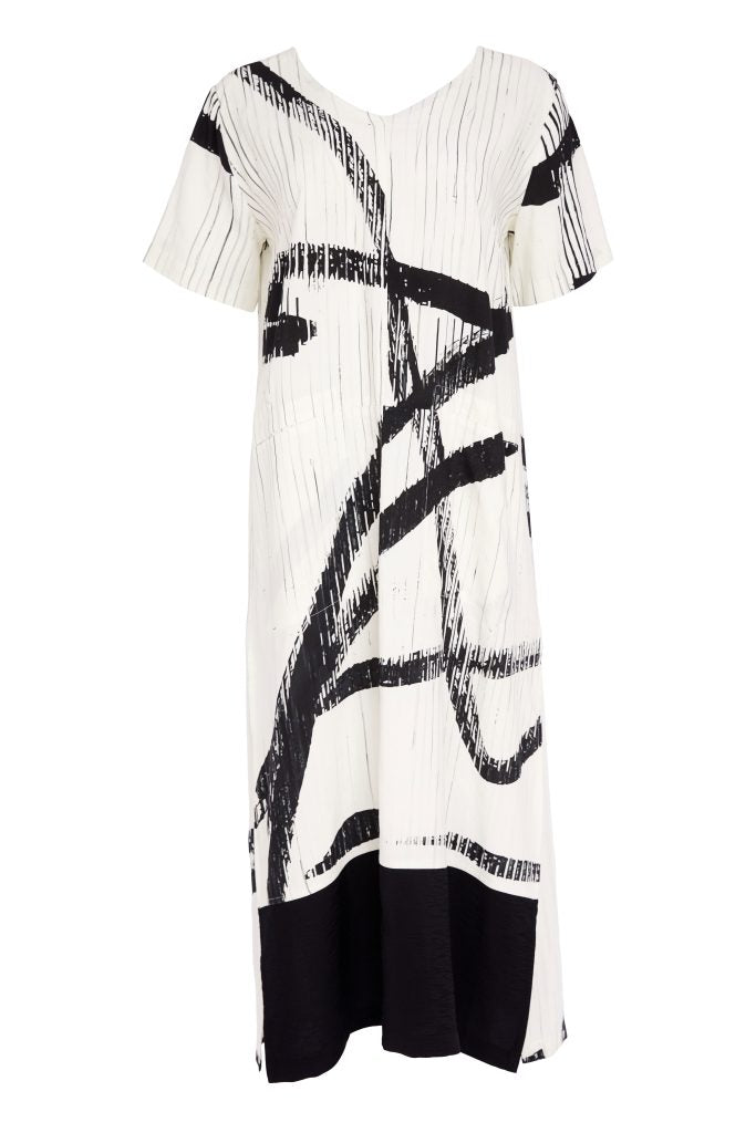 NAYA Brush Stroke Dress With Contrast At Hemline