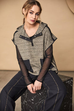 NAYA Hooded mix knit top/pockets