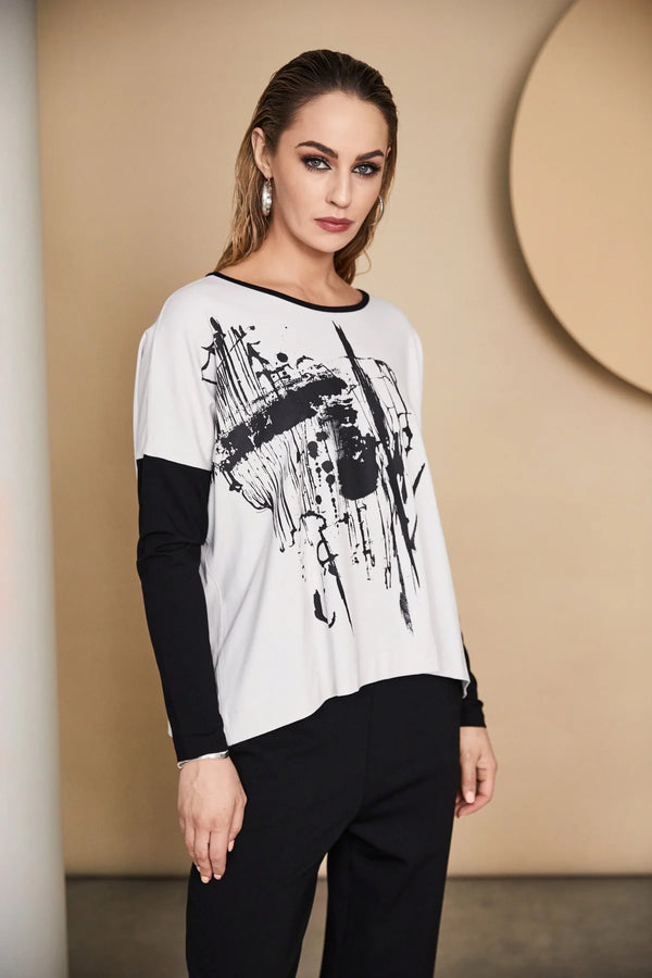 NAYA Placement print top/contrast sleeve