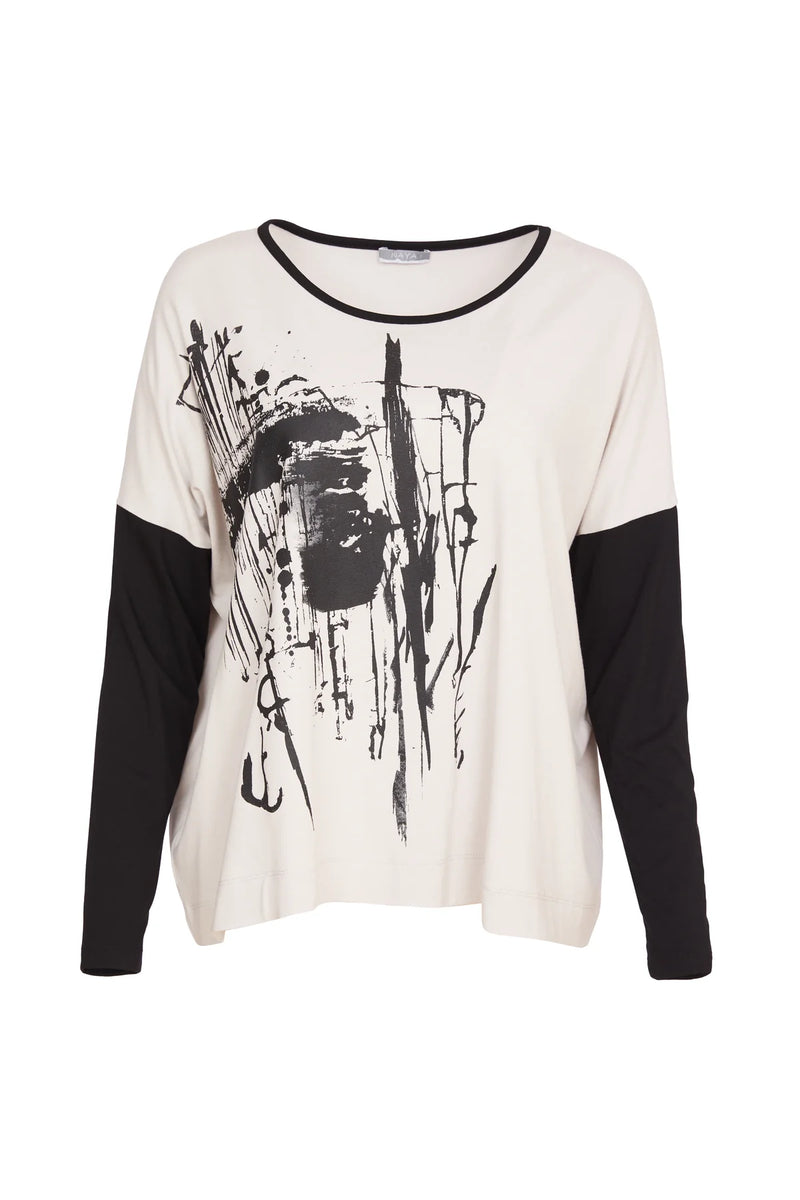 NAYA Placement print top/contrast sleeve