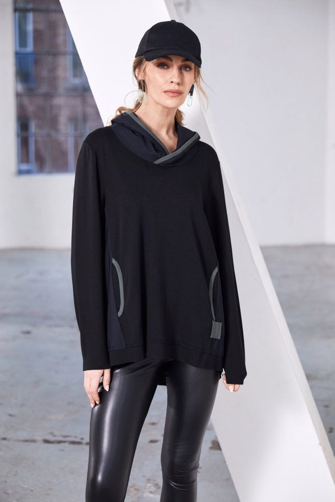 NAYA Hooded Top with contrast ribbed trim detail