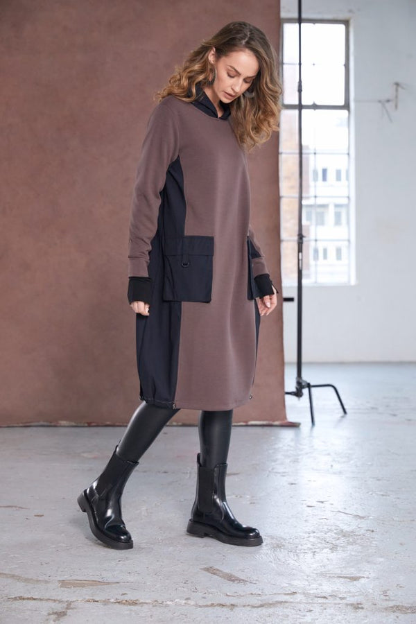 NAYA Wide Dress with contrast hood side panels  and pocket detail