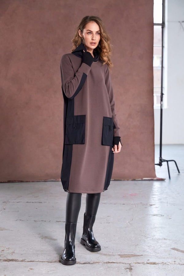 NAYA Wide Dress with contrast hood side panels  and pocket detail