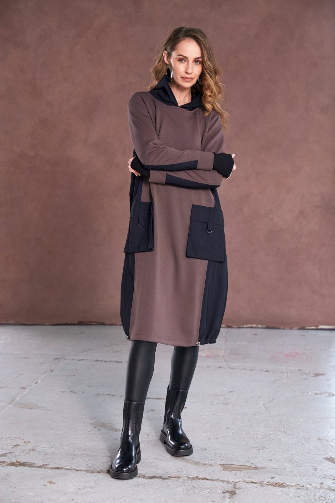 NAYA Wide Dress with contrast hood side panels  and pocket detail