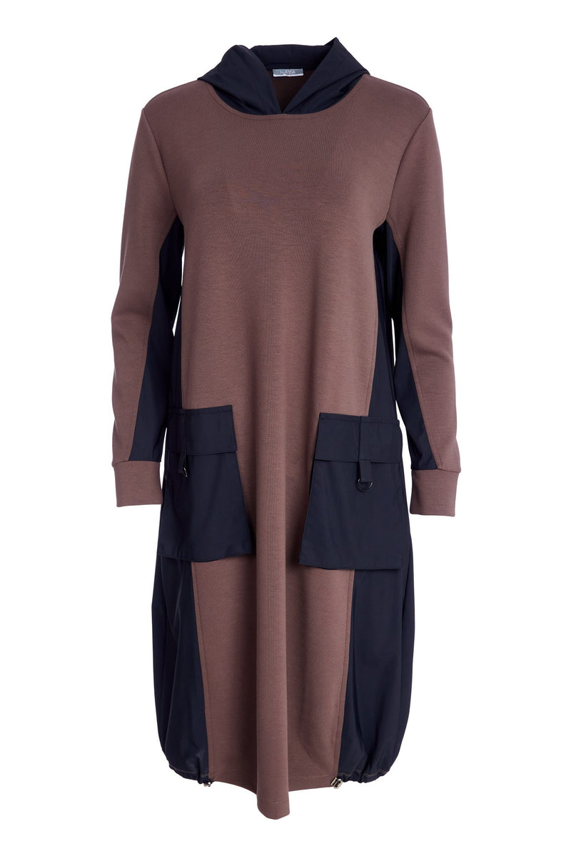 NAYA Wide Dress with contrast hood side panels  and pocket detail