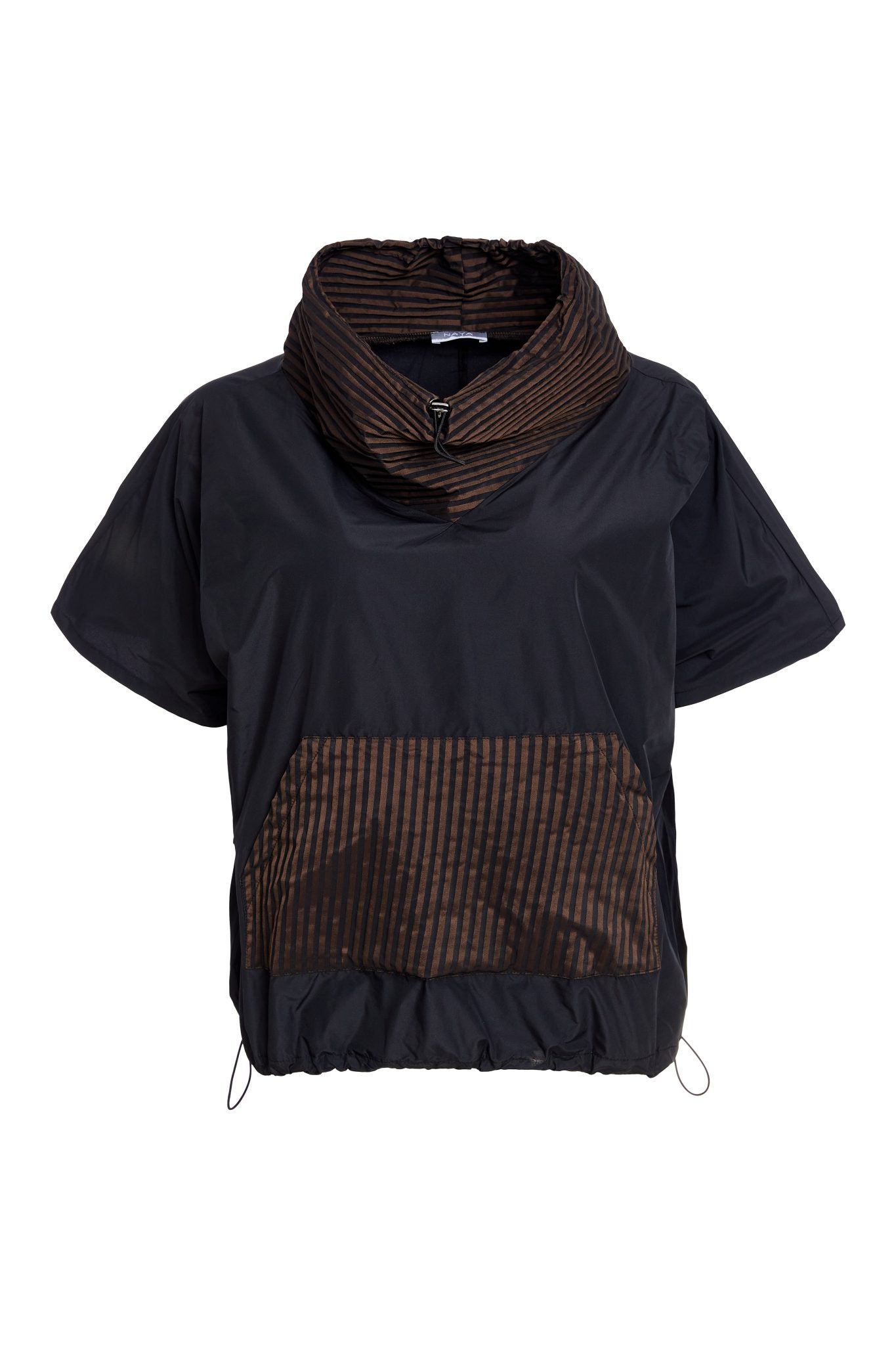 NAYA Drawstring hem top with stripped  pocket and collar