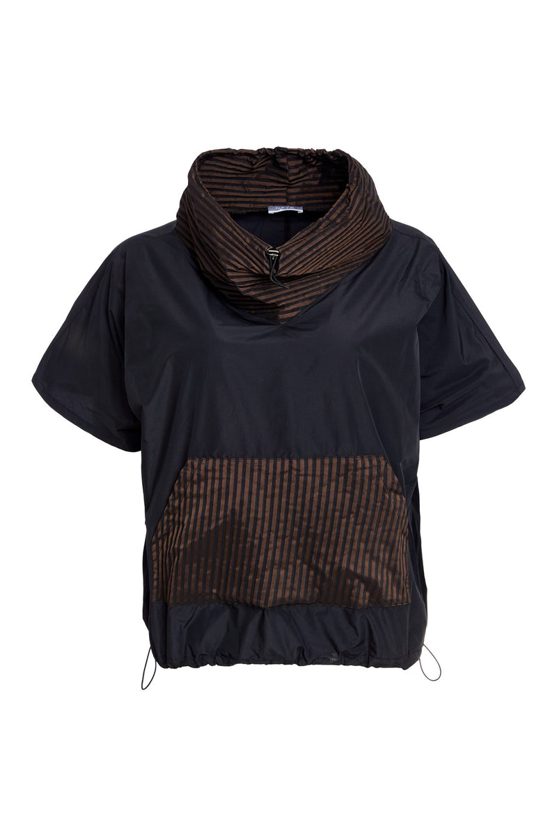 NAYA Drawstring hem top with stripped  pocket and collar