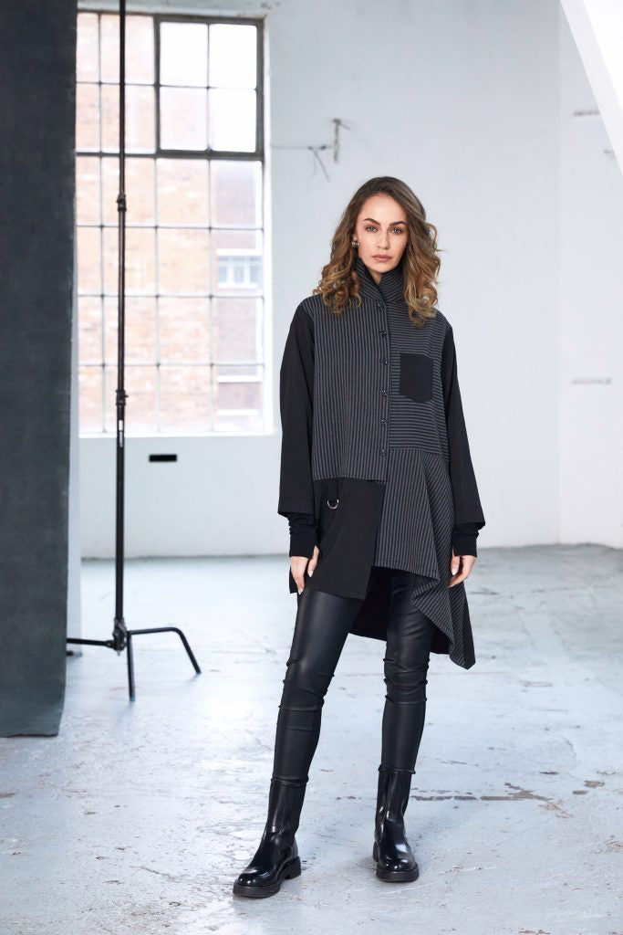 NAYA Stripped blouse with angled hem and contrast sleeve plus panels
