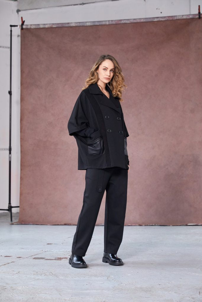 NAYA Double breasted jacket with knit  panels