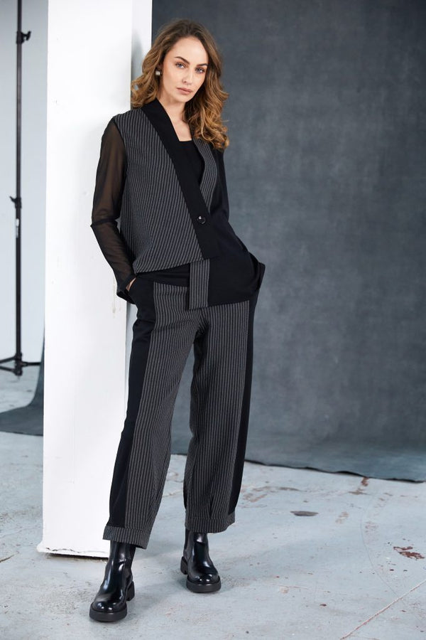 NAYA Stripped angled waistcoat with contrast panels and button closing