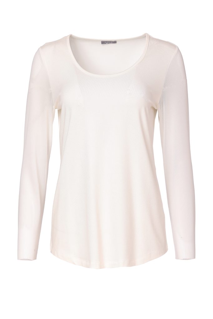 NAYA Jersey Round Neck Top With Mesh Sleeve